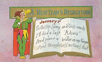 English: New Year's Day postcard. Reads: "...